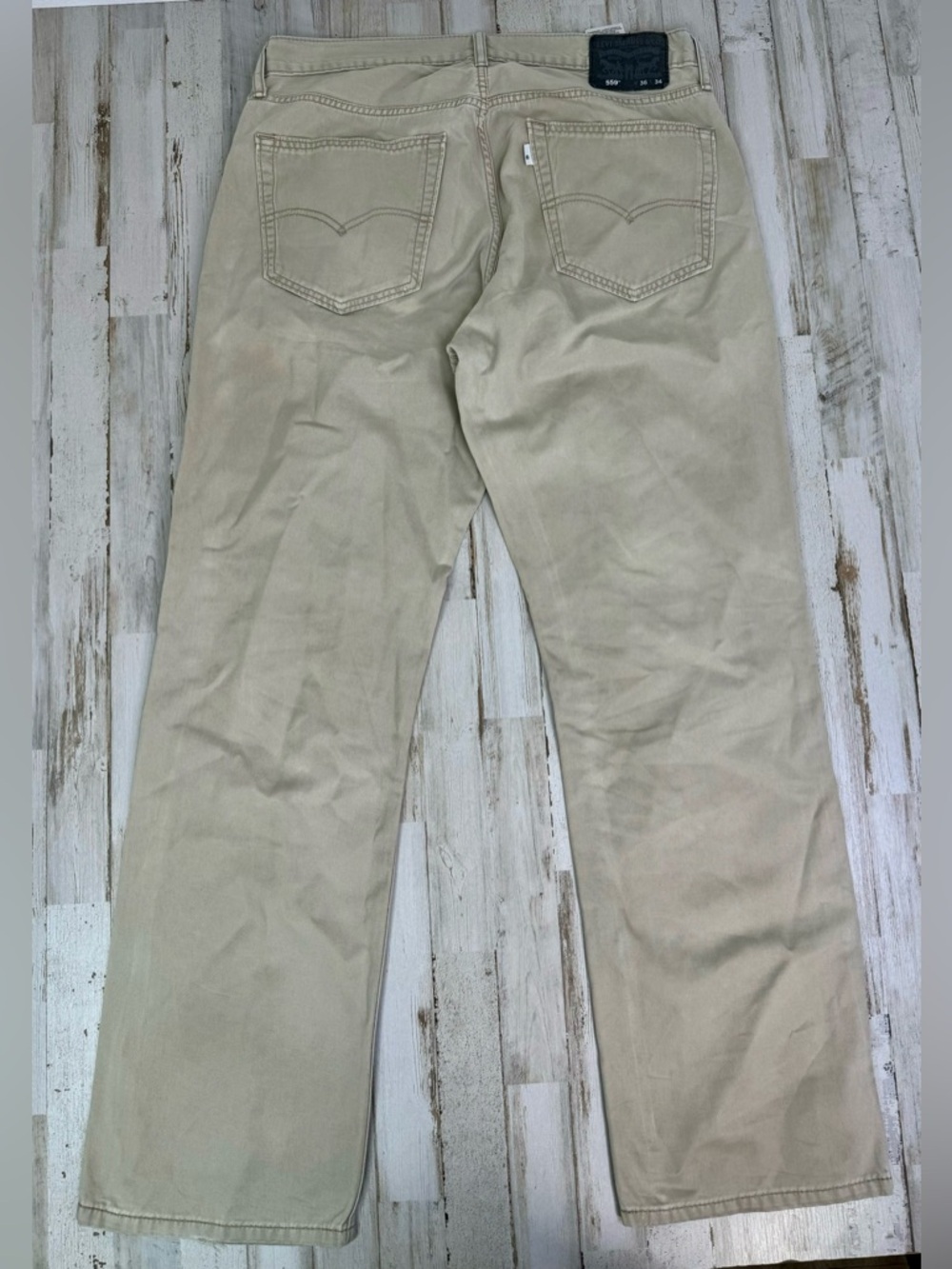 Levis 559 Relaxed Straight 36x33 Jeans 100% Cotton Khaki Tan Mens - Picture 10 of 12